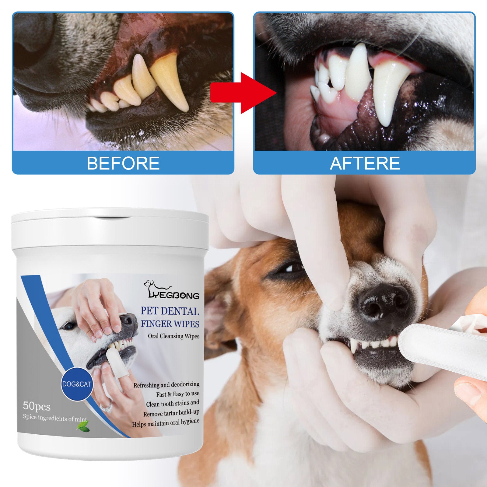 Pet Teeth Cleaning Wipes – Plaque & Breath Care